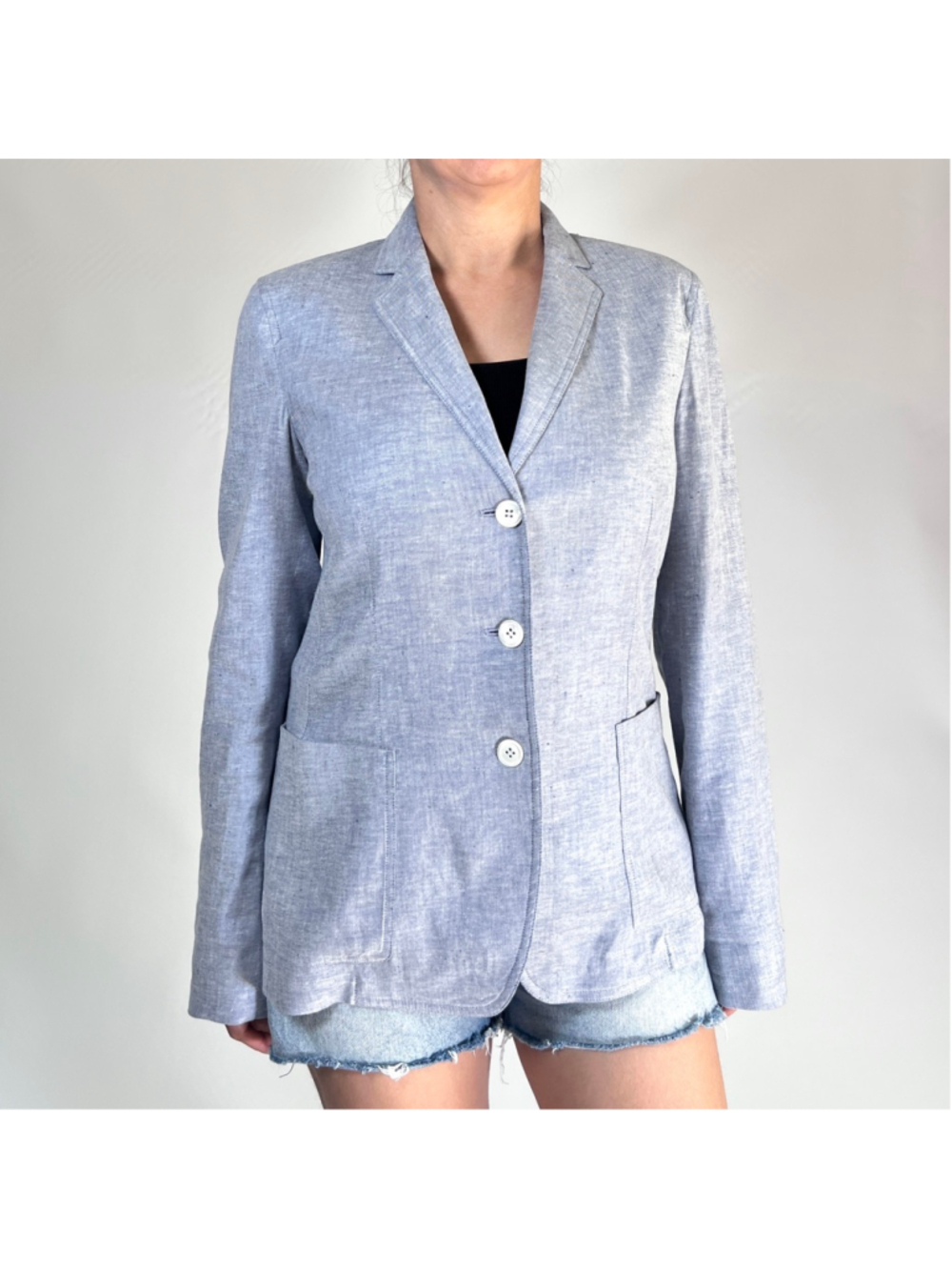 Theory Womans Jacket Light Blue Linen Blend Blazer Jacket Size 8 Summer
